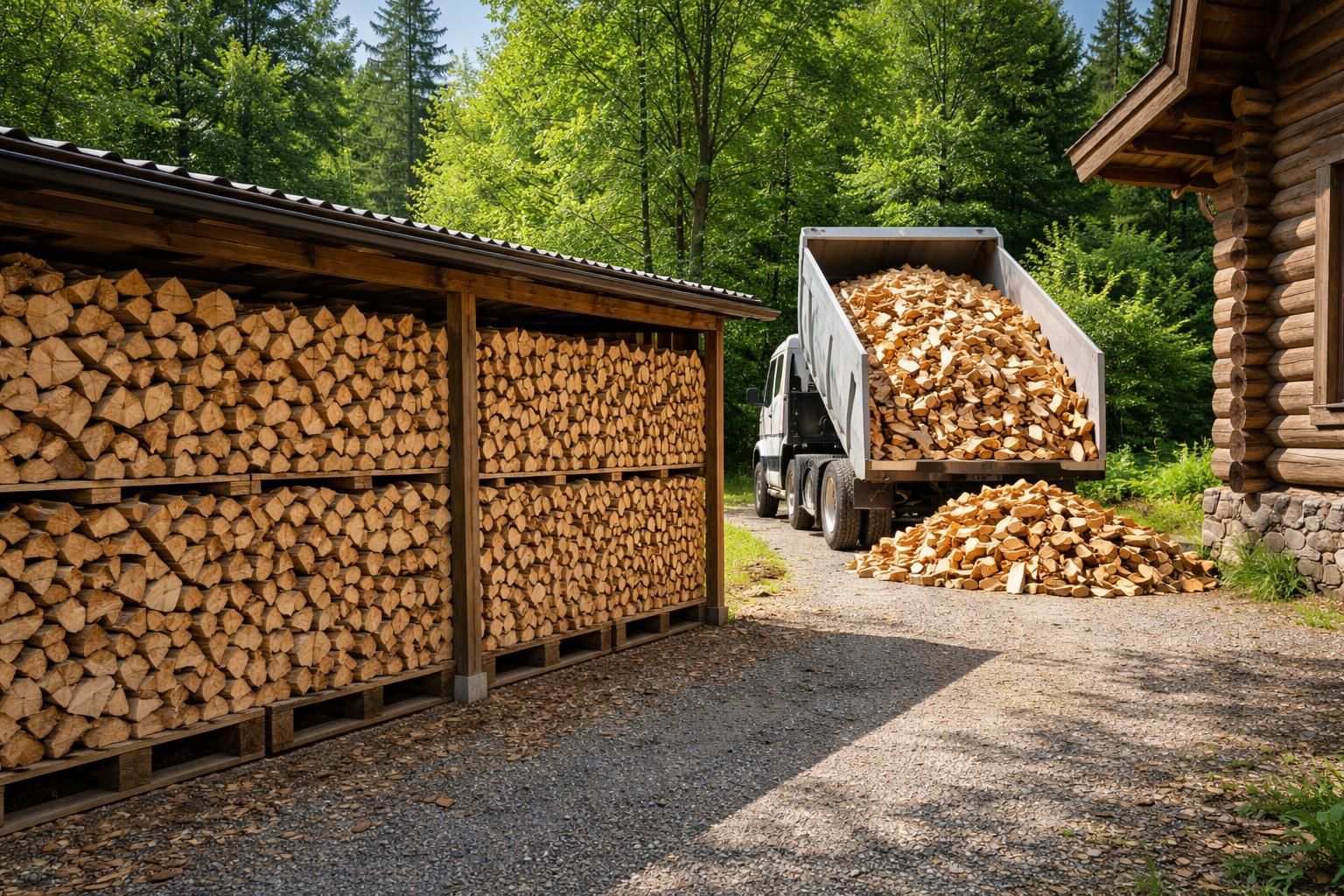 optimisez votre espace de stockage grâce à notre bois de chauffage livré par camion complet, pour une solution efficace et économique toute l'année.